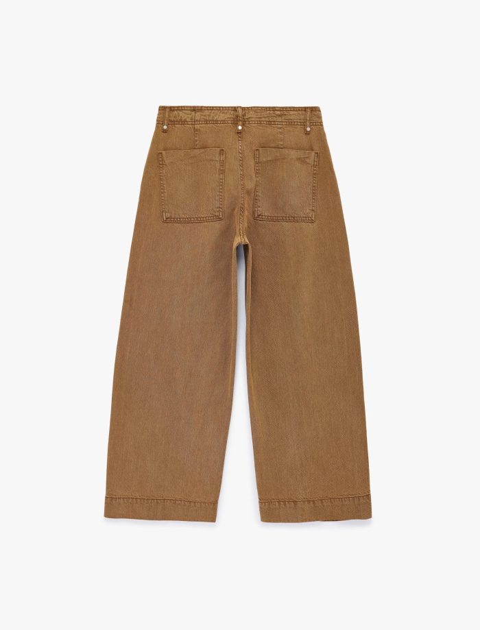 Normal Bel Cep Detaylı Nervürlü Kısa Geniş Paça Pantolon - Culotte Jeans - Görsel 11