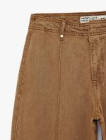 Normal Bel Cep Detaylı Nervürlü Kısa Geniş Paça Pantolon - Culotte Jeans - Görsel 13