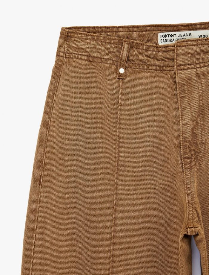 Normal Bel Cep Detaylı Nervürlü Kısa Geniş Paça Pantolon - Culotte Jeans - Görsel 13