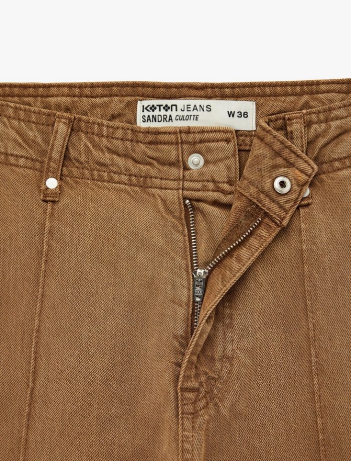 Normal Bel Cep Detaylı Nervürlü Kısa Geniş Paça Pantolon - Culotte Jeans - Görsel 15