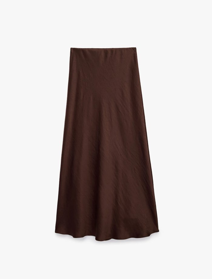 Normal Bel Kloş Midi Saten Etek - Görsel 2