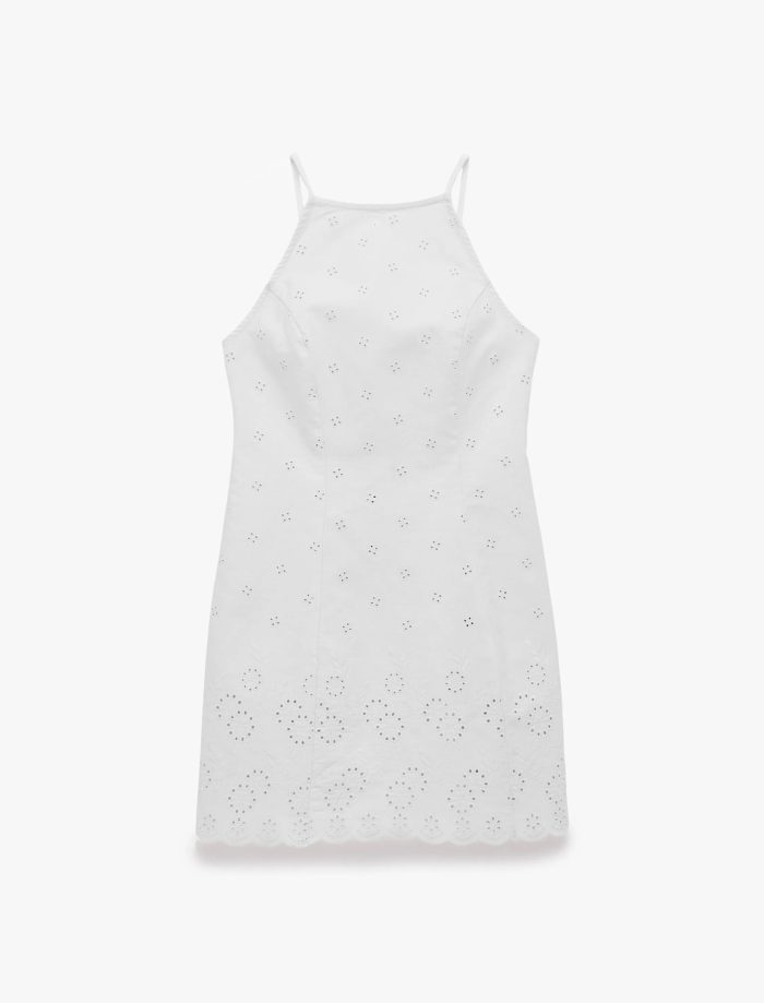Pamuklu Halter Yaka Nakışlı Bodycon Mini Fisto Elbise - Görsel 3