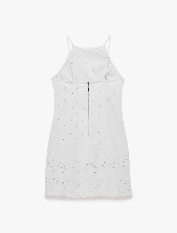 Pamuklu Halter Yaka Nakışlı Bodycon Mini Fisto Elbise - Görsel 4