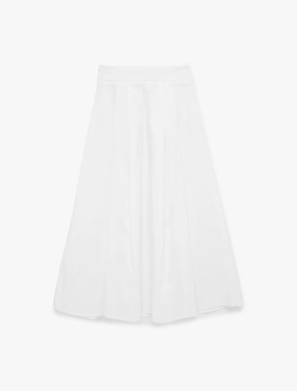 Pamuklu Pileli Cepli Midi Poplin Kloş Etek