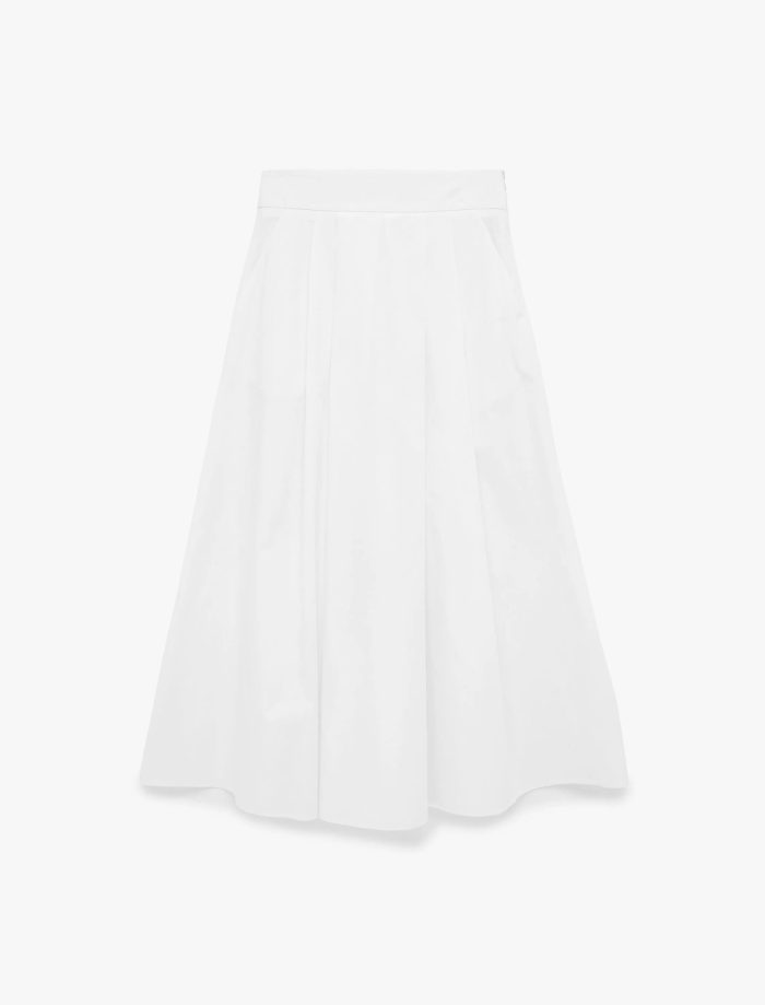 Pamuklu Pileli Cepli Midi Poplin Kloş Etek - Görsel 2