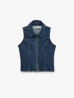 Pamuklu Rahat Kalıp Kolsuz Klasik Yaka Fermuarlı Denim Yelek - Görsel 3