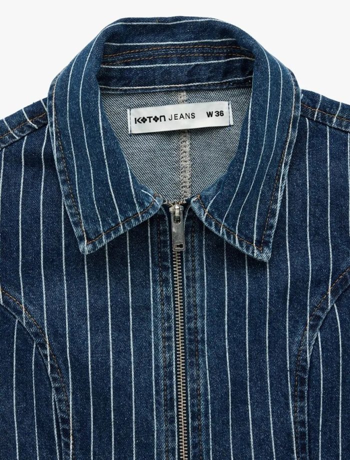 Pamuklu Rahat Kalıp Kolsuz Klasik Yaka Fermuarlı Denim Yelek - Görsel 5