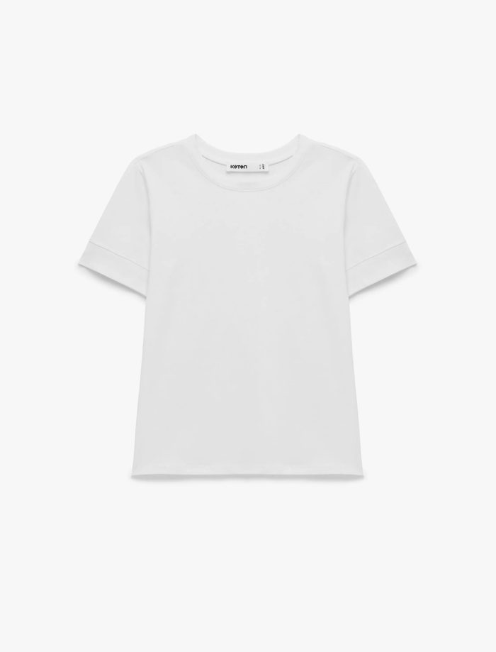 Pamuklu Slim Fit Kısa Kollu Bisiklet Yaka Basic Tişört - Görsel 4