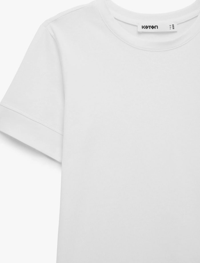 Pamuklu Slim Fit Kısa Kollu Bisiklet Yaka Basic Tişört - Görsel 6