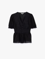 Pamuklu Slim Fit V Yaka Dantelli Kısa Balon Kollu Bluz - Görsel 6