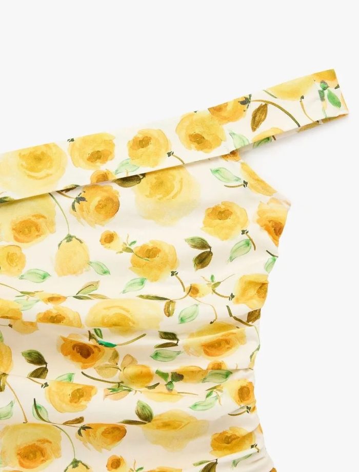 Pamuklu Tek Omuz Çiçekli Poplin Crop Bluz - Görsel 7
