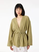 Pamuklu Uzun Kollu Beli Bağlamalı Müslin Kimono - Görsel 2