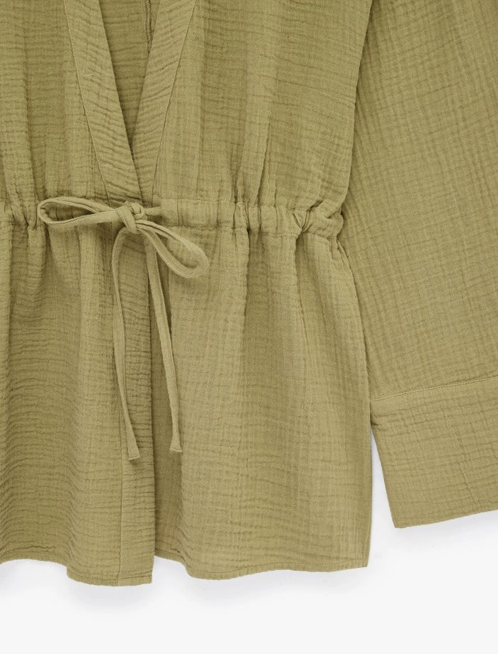 Pamuklu Uzun Kollu Beli Bağlamalı Müslin Kimono - Görsel 5