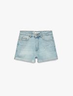 Pamuklu Yüksek Bel Slim Fit Duble Paça Mini Denim Şort - Görsel 5