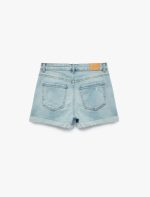 Pamuklu Yüksek Bel Slim Fit Duble Paça Mini Denim Şort - Görsel 6