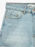 Pamuklu Yüksek Bel Slim Fit Duble Paça Mini Denim Şort - Görsel 7