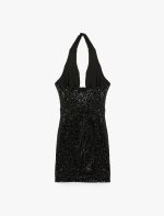 Pullu Payetli Slim Fit Degaje Yaka Kolsuz Mini Abiye Elbise - Görsel 8