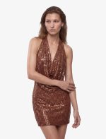 Pullu Payetli Slim Fit Degaje Yaka Kolsuz Mini Abiye Elbise - Görsel 5