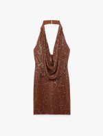 Pullu Payetli Slim Fit Degaje Yaka Kolsuz Mini Abiye Elbise - Görsel 7