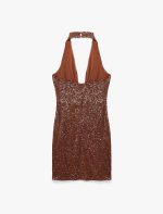 Pullu Payetli Slim Fit Degaje Yaka Kolsuz Mini Abiye Elbise - Görsel 9