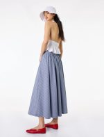 Regular Fit Pamuklu Poplin Ekose Uzun Etek - Görsel 2