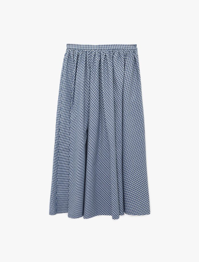 Regular Fit Pamuklu Poplin Ekose Uzun Etek - Görsel 3