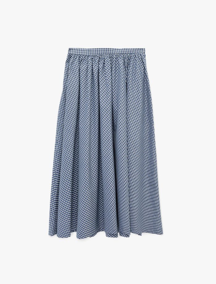 Regular Fit Pamuklu Poplin Ekose Uzun Etek - Görsel 4