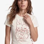Sibil Çetinkaya - Slim Fit Kısa Kollu Bisiklet Yaka Tavşan Baskılı Crop Tişört