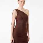 Slim Fit Drapeli Tek Omuz Mini Bodycon Elbise
