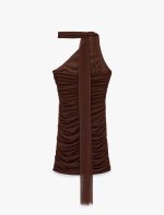 Slim Fit Drapeli Tek Omuz Mini Bodycon Elbise - Görsel 4