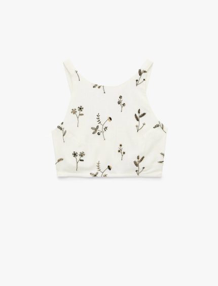 Slim Fit Floral Nakış Detaylı Brodeli Halter Yaka Crop Büstiyer