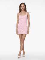 Slim Fit İnce Askılı Dantelli Tül Mini Elbise