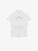 Slim Fit Kısa Kollu Klasik Yaka Fermuarlı Crop Gömlek - Görsel 4