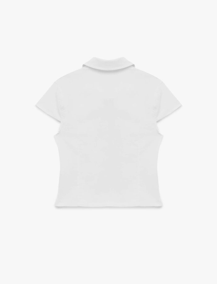 Slim Fit Kısa Kollu Klasik Yaka Fermuarlı Crop Gömlek - Görsel 5