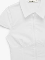 Slim Fit Kısa Kollu Klasik Yaka Fermuarlı Crop Gömlek - Görsel 6