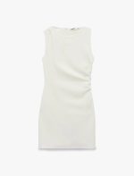 Slim Fit Kolsuz Drape Detaylı Bisiklet Yaka Mini Elbise - Görsel 3