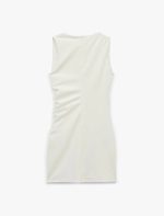 Slim Fit Kolsuz Drape Detaylı Bisiklet Yaka Mini Elbise - Görsel 4