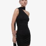 Tek Omuz Tül Detaylı Slim Fit Bodycon Mini Abiye Elbise