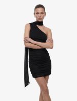 Tek Omuz Tül Detaylı Slim Fit Bodycon Mini Abiye Elbise - Görsel 2