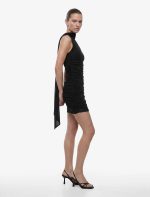 Tek Omuz Tül Detaylı Slim Fit Bodycon Mini Abiye Elbise - Görsel 4
