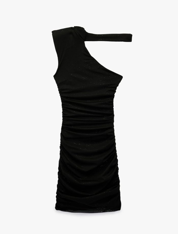 Tek Omuz Tül Detaylı Slim Fit Bodycon Mini Abiye Elbise - Görsel 5