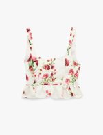 Viskon Kumaş Slim Fit Kare Yaka Kalın Askılı Çiçekli Crop Bluz - Görsel 5