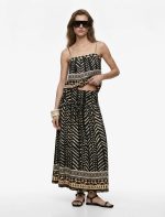 Viskon Salda Kumaş Etnik Desenli İnce Askılı Bluz