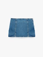 Yırtmaç Detaylı Pamuklu Mini Denim Şort Etek - Görsel 4