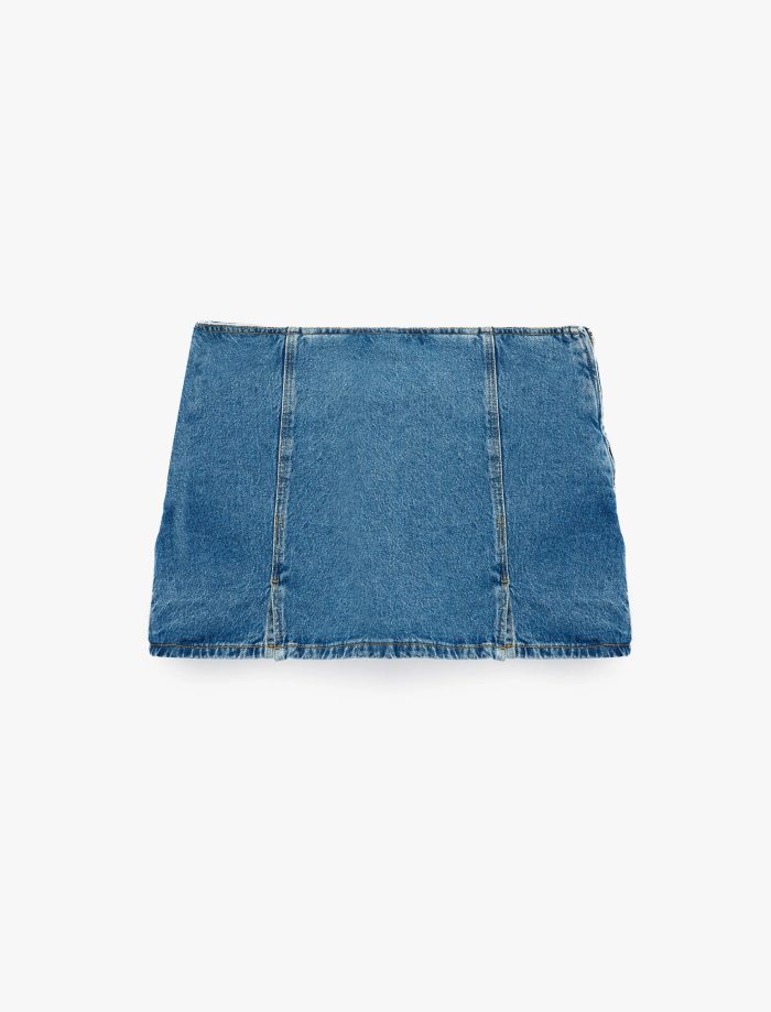 Yırtmaç Detaylı Pamuklu Mini Denim Şort Etek - Görsel 4