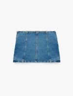 Yırtmaç Detaylı Pamuklu Mini Denim Şort Etek - Görsel 5