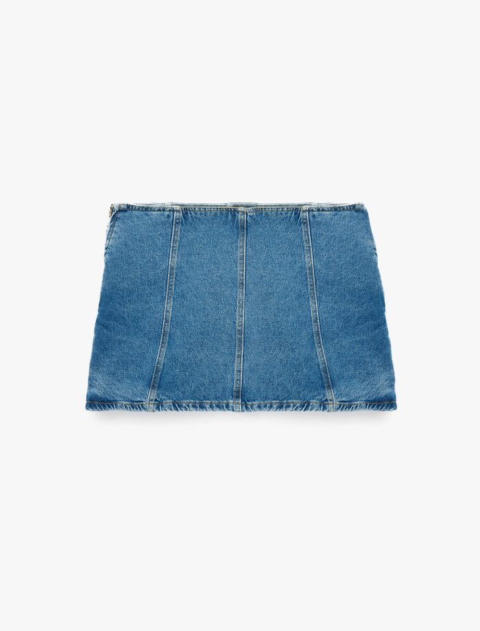 Yırtmaç Detaylı Pamuklu Mini Denim Şort Etek - Görsel 5