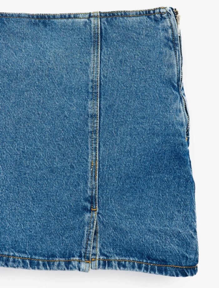 Yırtmaç Detaylı Pamuklu Mini Denim Şort Etek - Görsel 6