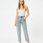 Yüksek Bel İspanyol Paça Düğmeli Slim Fit Cepli Kot Pantolon - Flare Jeans