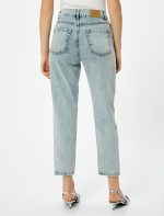 Yüksek Bel İspanyol Paça Düğmeli Slim Fit Cepli Kot Pantolon - Flare Jeans - Görsel 4
